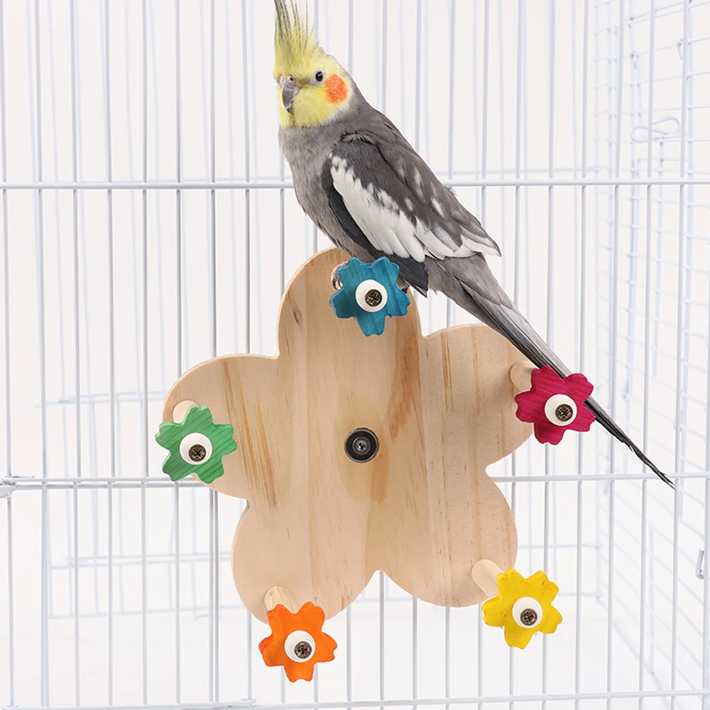 Wooden Parrots Ferris Wheel Toy with Perches Rotating Ferris Wheel Bird Toy with Bearings Hanging Bird Stand Cage Accessories parrot toy bird toy