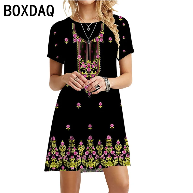 

Женское винтажное платье-трапеция с коротким рукавом и круглым вырезом