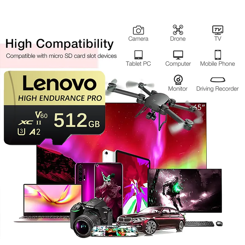 레노버 고속 메모리 카드 512GB 256GB 64GB 128GB SD 카드 미니 TF 카드는 드론 타코그래프 모니터링에 사용됩니다.