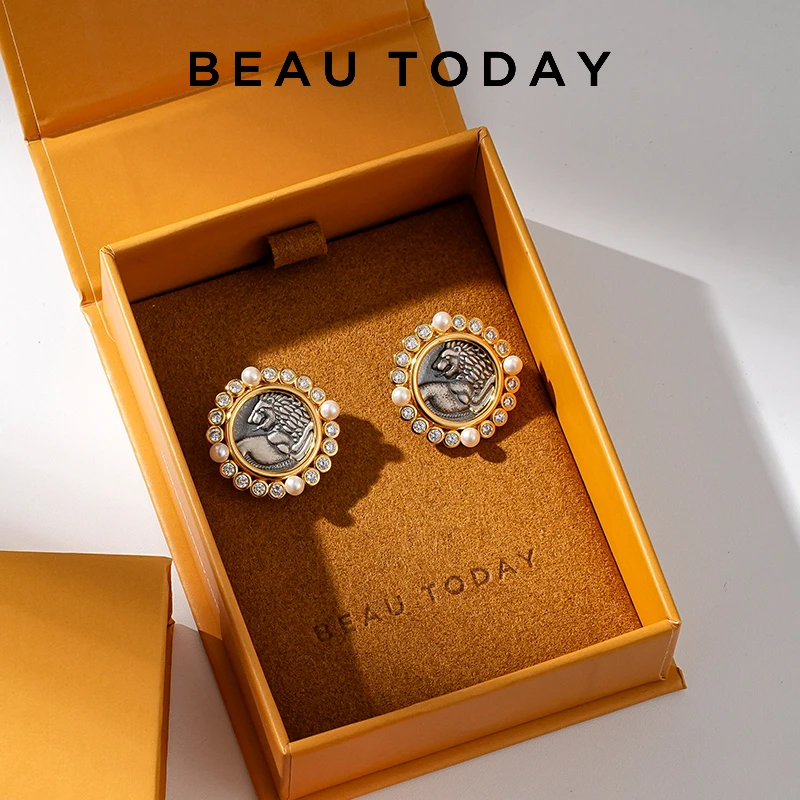 

BEAUTODAY Earrings Women 18K Gold-Plated Silver Artificial Pearl Circle Ladies Accessories Handmade 93539