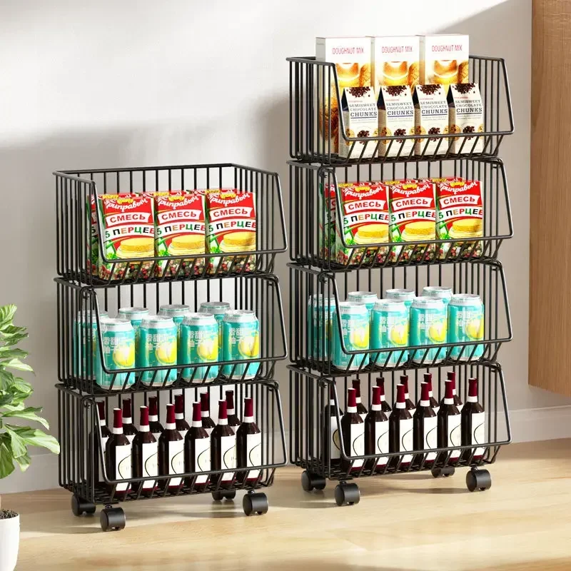 Steel Kitchen Trolley Vegetable Fruit Snacks Grocery Organiser Household Storage Basket 2/3/4/5 Tier Rolling trolley cart