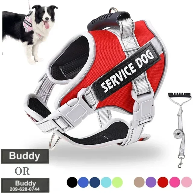 Service Dog Harness with Custom ID Tag Adjustable Dog Harness Dog Vest Leash for Large Dogs Outdoor Dogs Training Accessories 1