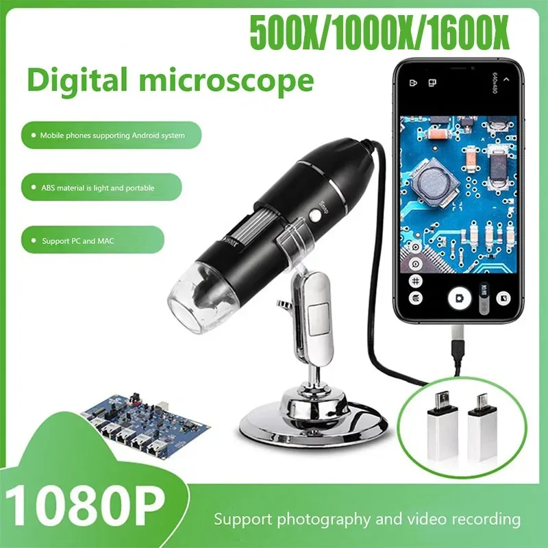 Digital Microscope Camera 500X/1000X/1600X HD USB Portable Electronic Microscope LED Magnifier Soldering Cell Phone Repair