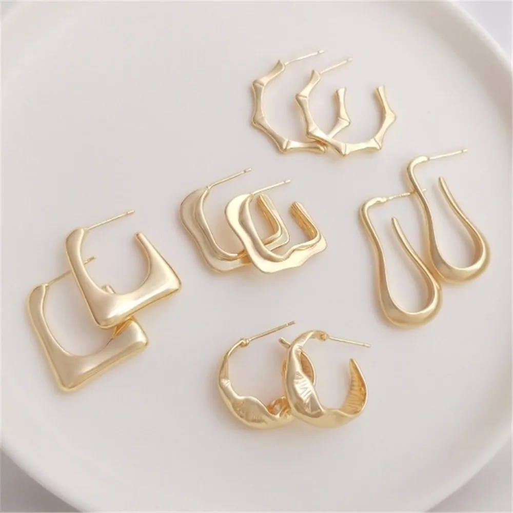 

925 Silver Needle 14K Gold Fashionable Earrings with C-shaped Bamboo Knots Water Drops Leaves Earrings Light Luxury High Earring