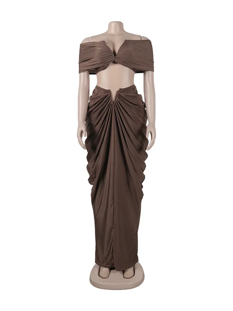 Wmstar Dress Sets Women Sexy Party Two Piece Crop Top Draped Skirts Matching Suits Club Outfits Wholesale Dropshipping S-3xl