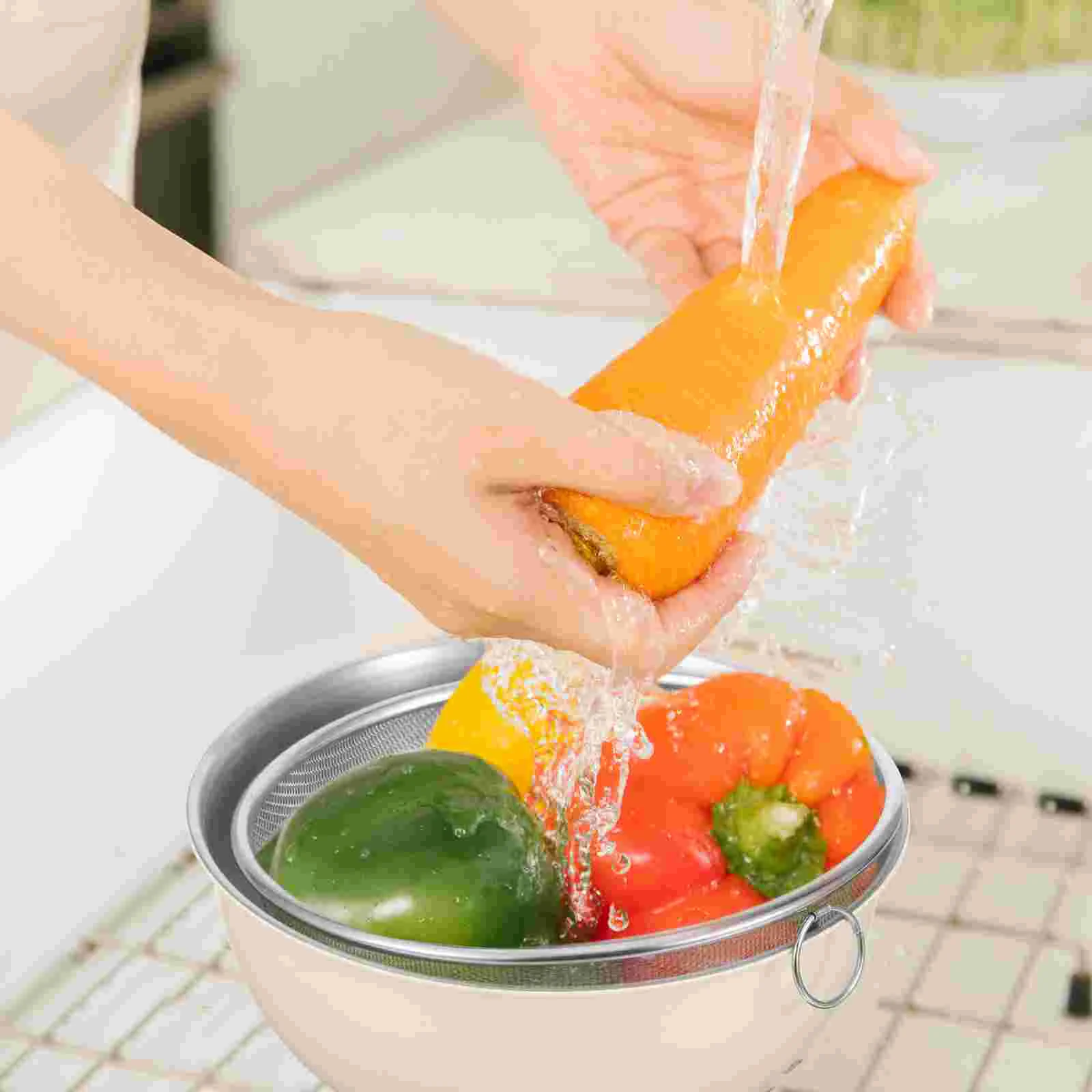 

Stainless Steel Colander Mixing Bowl Rice Washing Bowl Colander Food Strainer Mesh Fruit Vegetable Washing Basket Pasta