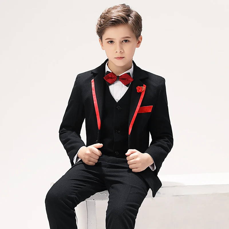 Children's Boy Suit Red Suit In Spring And Autumn Wedding Set Including