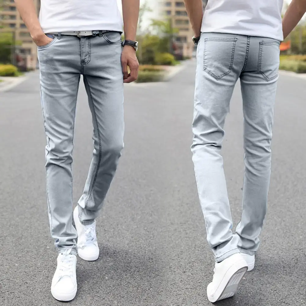 Trendy Denim Trousers Ankle Length Mid-rise Skin-Touch Men Slim Fit Denim Long Trousers Men Jeans Versatile