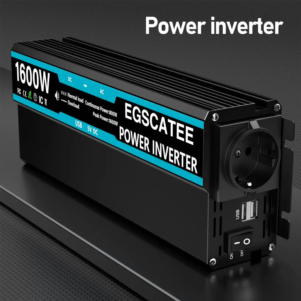 Inverter Di Potenza Per Auto Modificato Onda Sinusoidale Dc 12V A Ac 220V 230V Trasformatore Convertitore Presa Ue Caricabatteria Da Auto