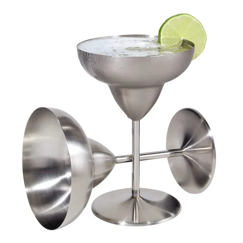 2Pcs Margarita Glasses Stainless Steel Cup Martini Cocktail Wine Goblets  Metal Cup Home Bar Party Outdoor