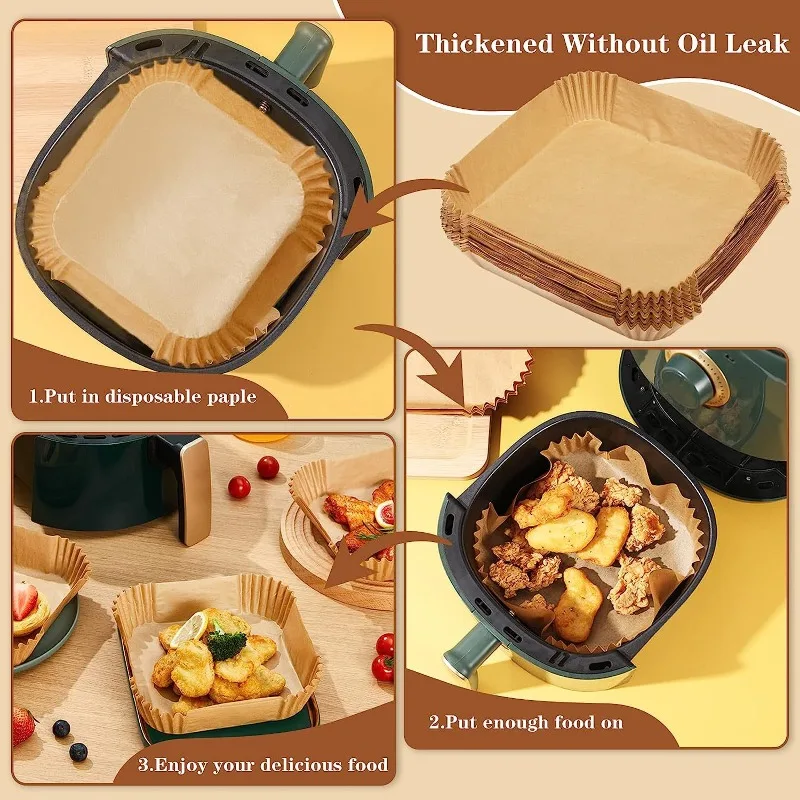 Square Disposable Air Fryer Baking Paper Microwave Over Barrel Non Stick Mat AirFryer Liner Silicone Oil Paper Tray Kitchen Tool