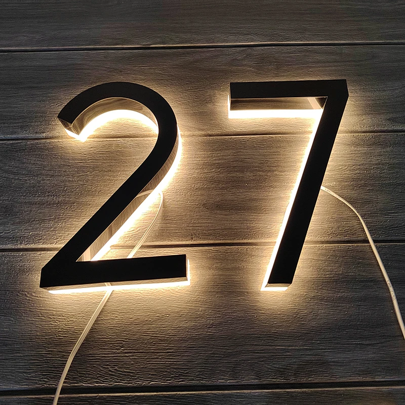 Metal 3D LED House Number Light Outdoor Stainless Steel Lighted Letter Sign  Logo Address Plaque Home Hotel Door Plate Waterproof
