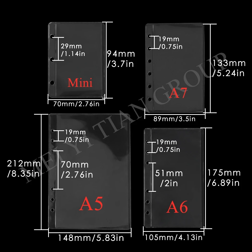 12pcs A5 A6 A7 Mini Side Open PVC Envelope Pouch Loose Leaf Binder Pocket Photo File Card Bag Binder Pockets pvc binder pockets