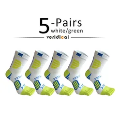 Sport Toe Socks - Compression Cotton, Sweat - Absorbing, Deodorizing, - EU39 - 44 (5 Pairs white green)
