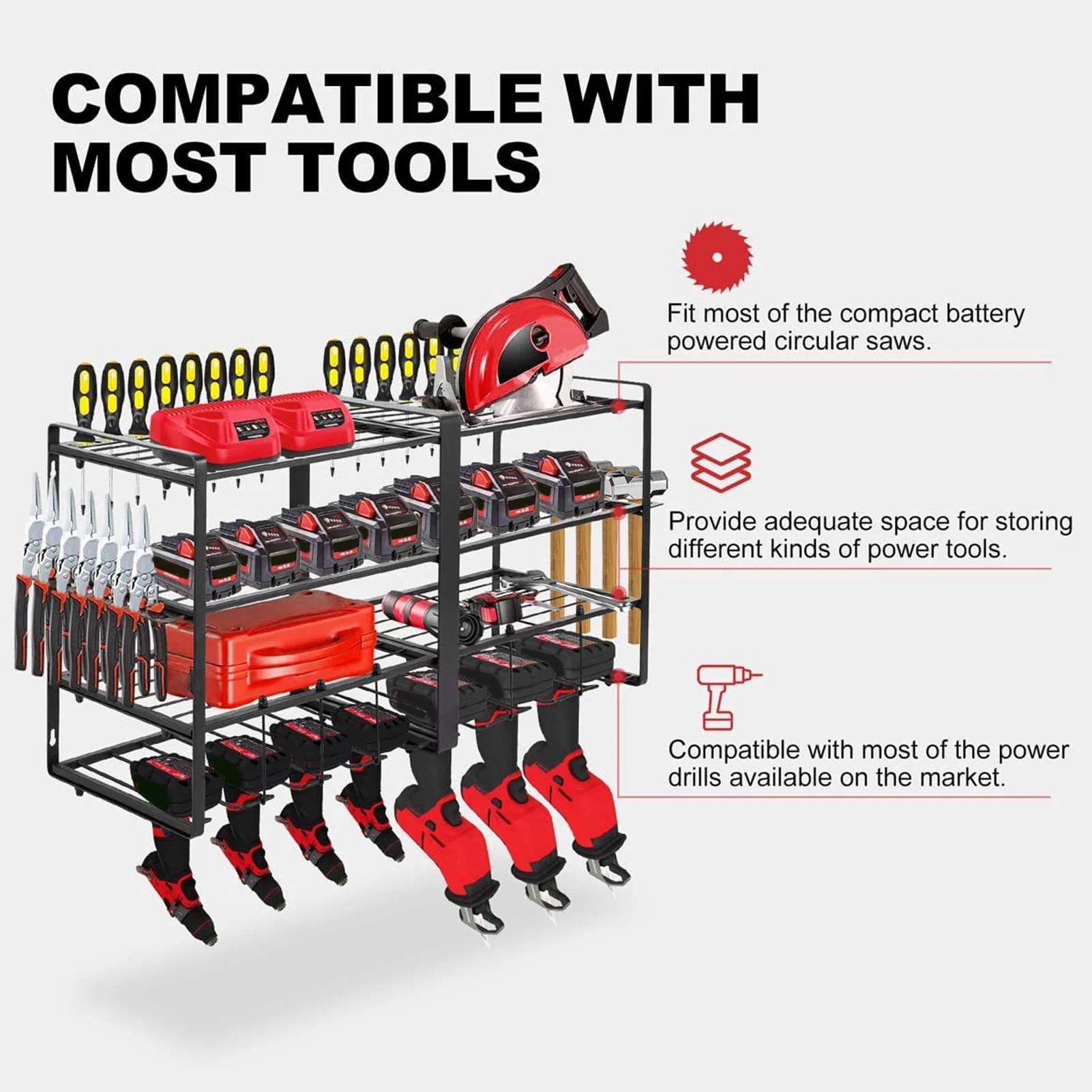 Power Tool Organizer Wall Mount 4 Layer Garage Storage Rack for Drill Screwdriver 5
