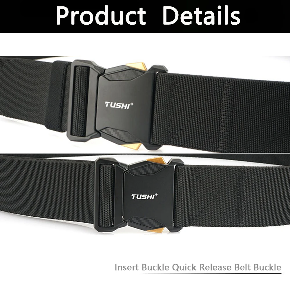 TUSHI 5,0 cm Unisex-elastischer Gürtel, harte Metallschnalle, Schnellverschluss, robustes Stretch-Nylon, militärischer taktischer Gürtel für Herren, lässiger Bund – Detail 6