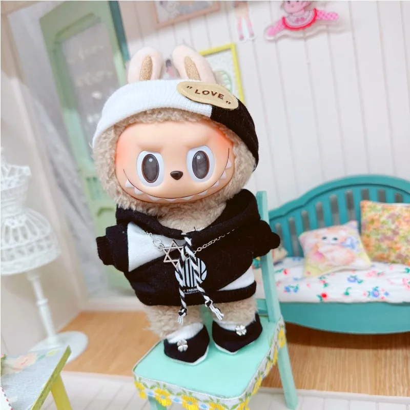 1PC 17cm Labubu Clothes Cute Mini Plush Doll's Outfit Accessories Jumpsuit Hooded Sweater Poncho for Labubu Dolls Fans Gift 5