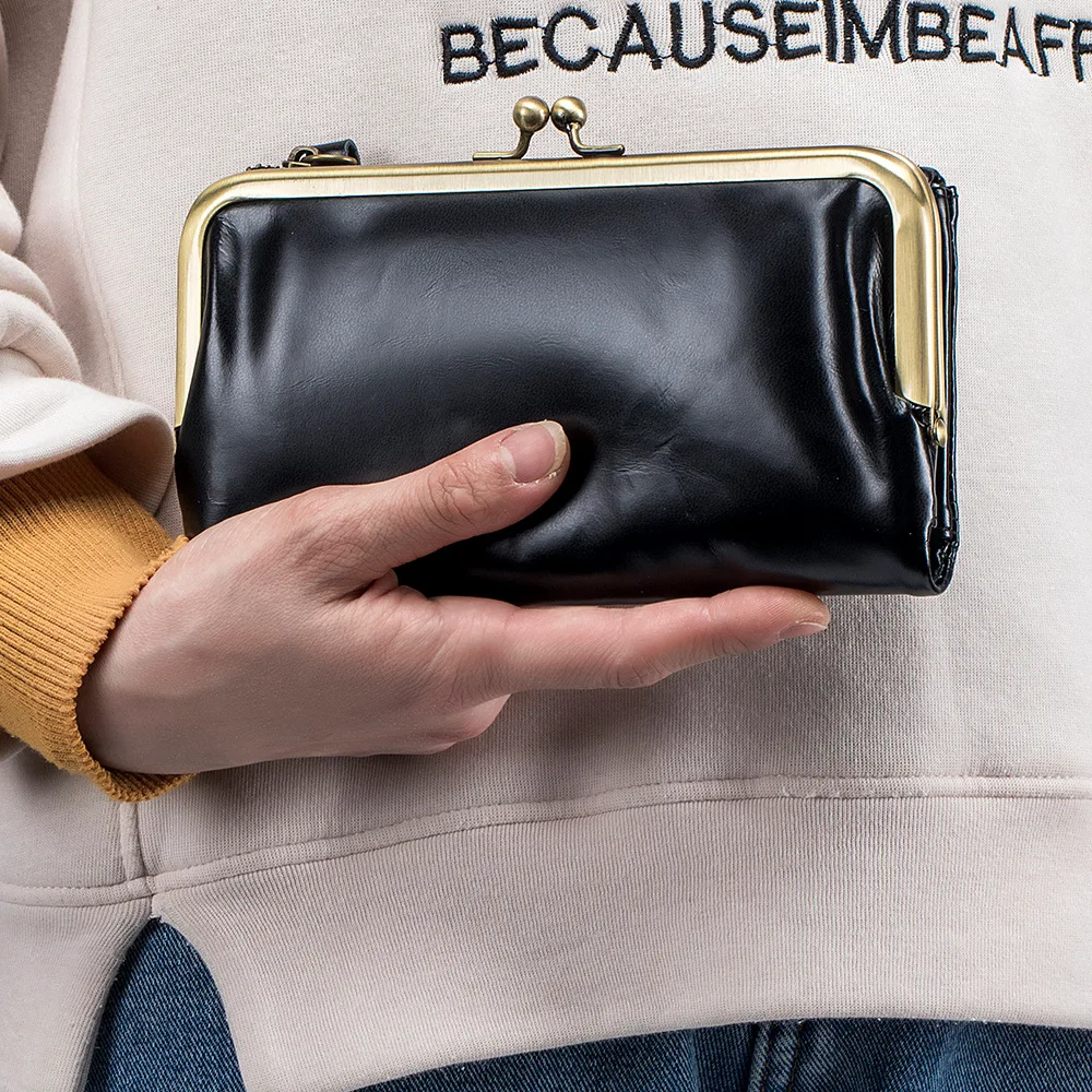Genuine Leather Women Long Wallets Multi-functional Cowhide Card Holder Small Coin Purse Luxury Clip Clutch Bag Money Pouch