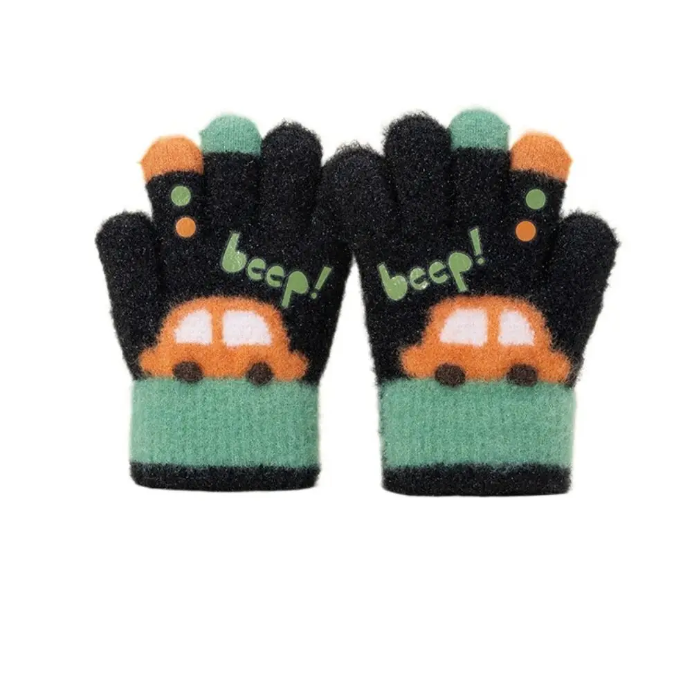 Cartoon Car 3-6 Years Old Winter Knitted Gloves Elastic Warm Five-finger Gloves Thickend Fashion Kids Gloves Boys