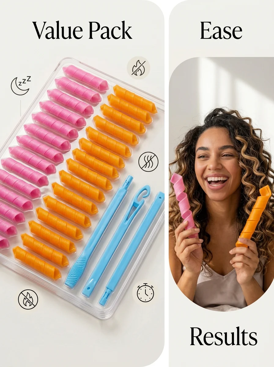 Heatless Spiral Hair Rollers Set for Effortless Overnight Curls