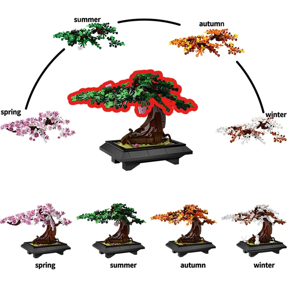 MOC 4 in 1 Bonsai Tree Building Block Four Season Bonsai Tree Bricks building blocks,construction blocks