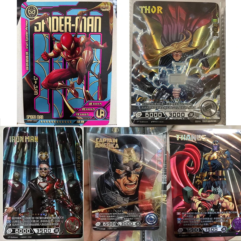 

Marvel Cards Spider-Ma CR Thanos The Avengers Hero Battle Thor Flash Gold Card Game Collectile Toys with Card Sleeves