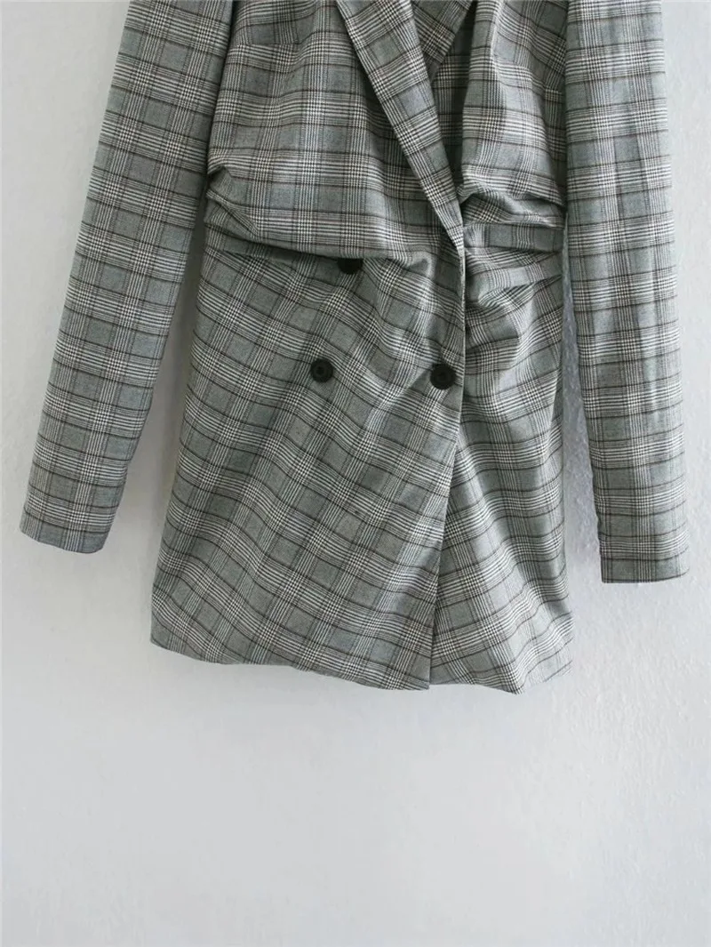 Long Plaid Blazer Dress Women Double Breasted Dress Style Blazer Office Lady Formal Clothing  Commute Blazer Suit Sexy Elegant