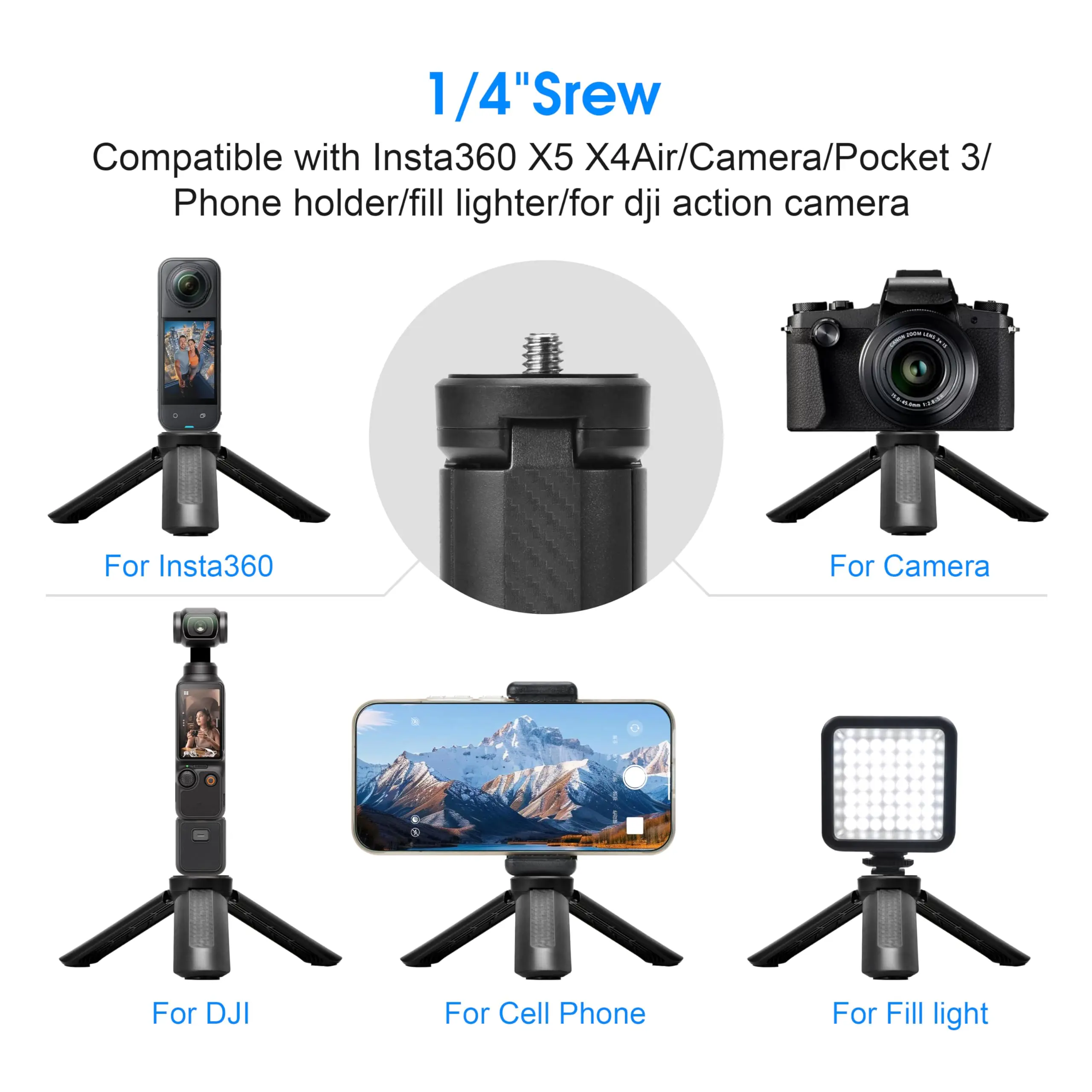 Compact Multi-Functional Mini Camera and Phone Holder with Selfie Stick and Vlogging Capabilities