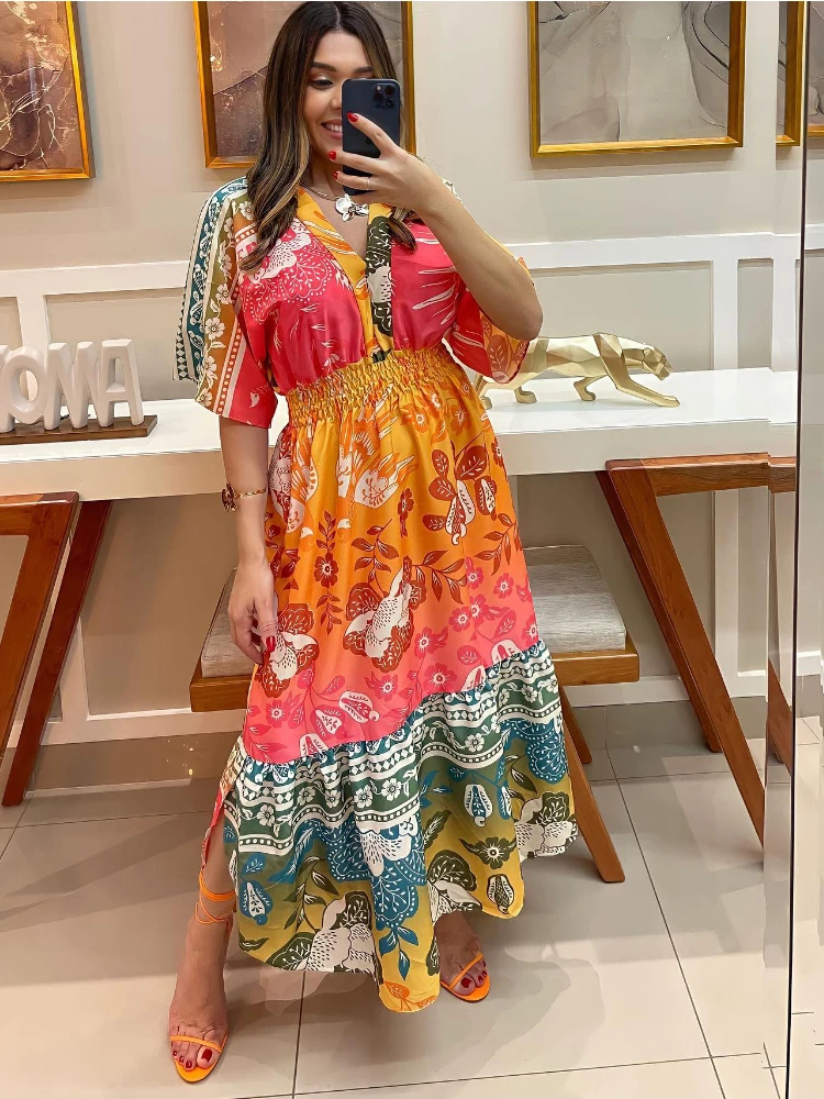 

Elegant Long Dress Summer Women Loose Floral Dress Boho Fashion Woman Fashion Beach Sundress Holiday Casual Female Robe