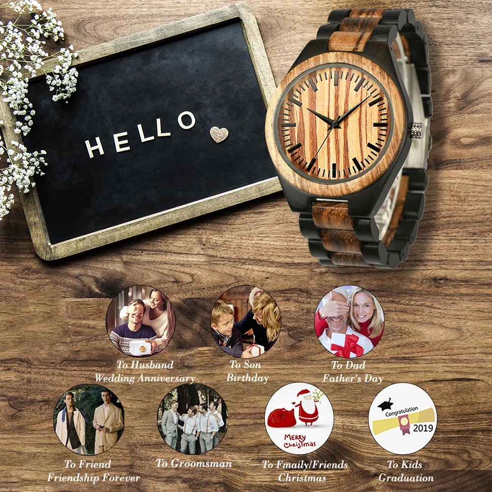 Personalised Wrist Watch For Men Luxury Timepieces Chronograph Wood Quartz Wacthes Box for Him Gifts Dropshipping Customized 6