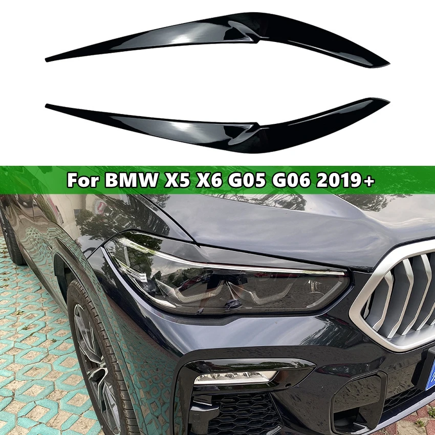

2 Pcs ABS Car Front Headlights Eyebrow Eyelids Trim Cover For BMW X5 X6 G05 G06 2019+ Auto accessories