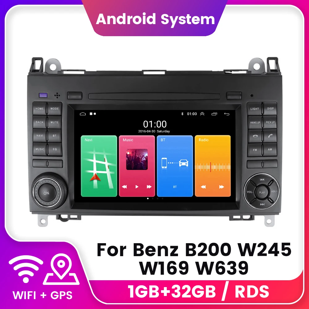 MEKEDE 안드로이드 자동차 라디오 멀티미디어 비디오 플레이어, GPS 네비게이션, 벤츠 B200 W245 W169 W639, 1G + 32G BT WiFi RDS DVD 없음