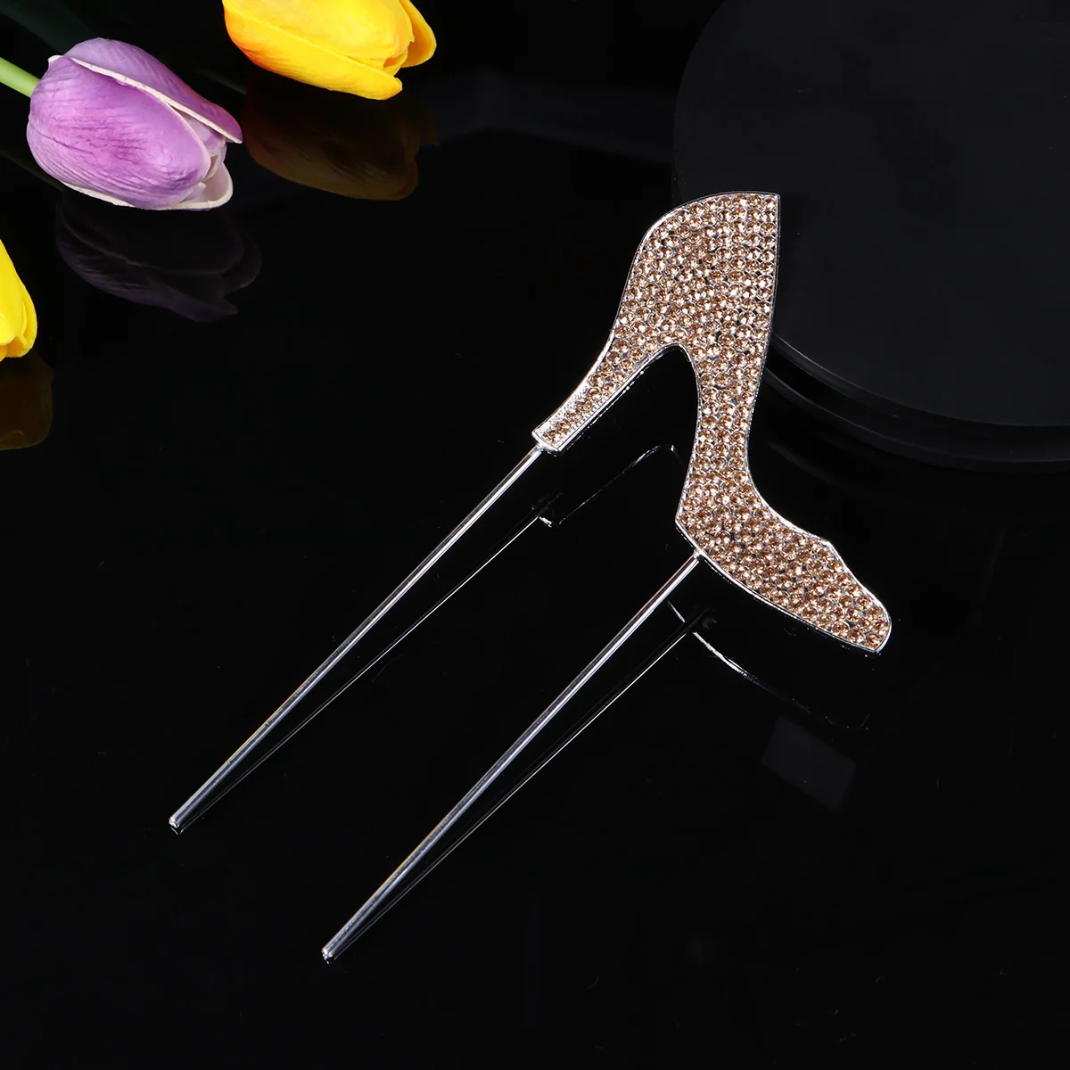 

1pc High-heeled Shoes Cake Topper Glitter Alloy Rhinestone Birthday Party Cake Pick Food Decoration Supplies (Gold)