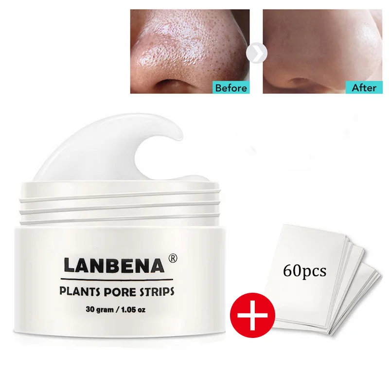 

LANBENA Blackhead Remover Nose Mask Pore Strip With 60pcs Paper Deep Face Cleaning Nasal Strips Peeling Acne Treatment Skin Care