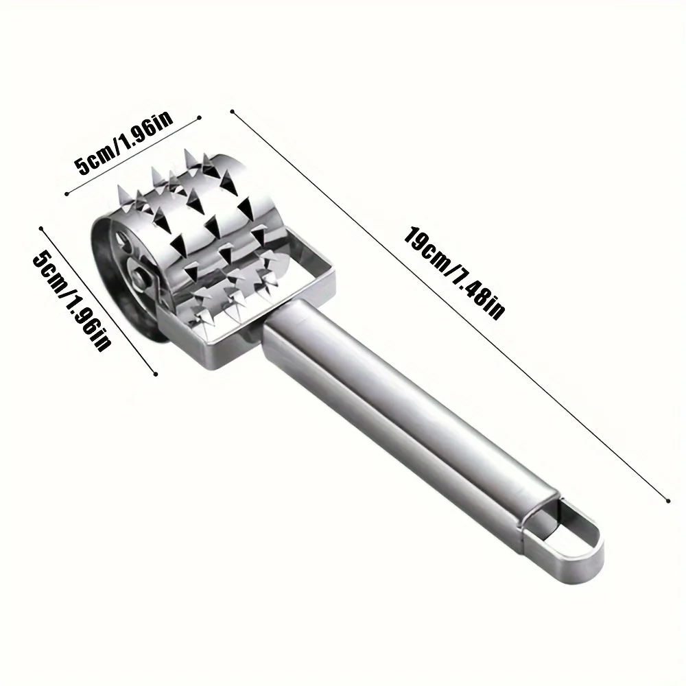 1pc Stainless Steel Meat Tenderizer Roller Hammer With Handle Pizza Roller Suitable For Any Meat Kitchen Tools Easy To Clean