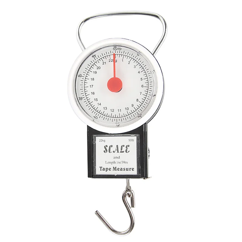 50LB Portable Mechanical Dial Scale Hanging/Fish/Luggage/Kitchen Scale Hanging Hook Multi-Purpose for w/ Tape Meas
