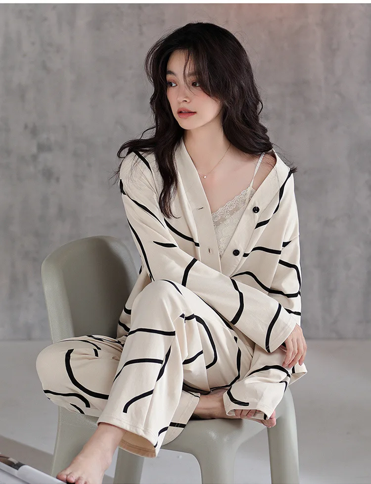 2023 neue Frühling und Herbst Nachtwäsche frauen Strickjacke Langarm Nette Mädchen Stil Ins Nachtwäsche Lose Anliegende Hause freizeit Set – Detail 10