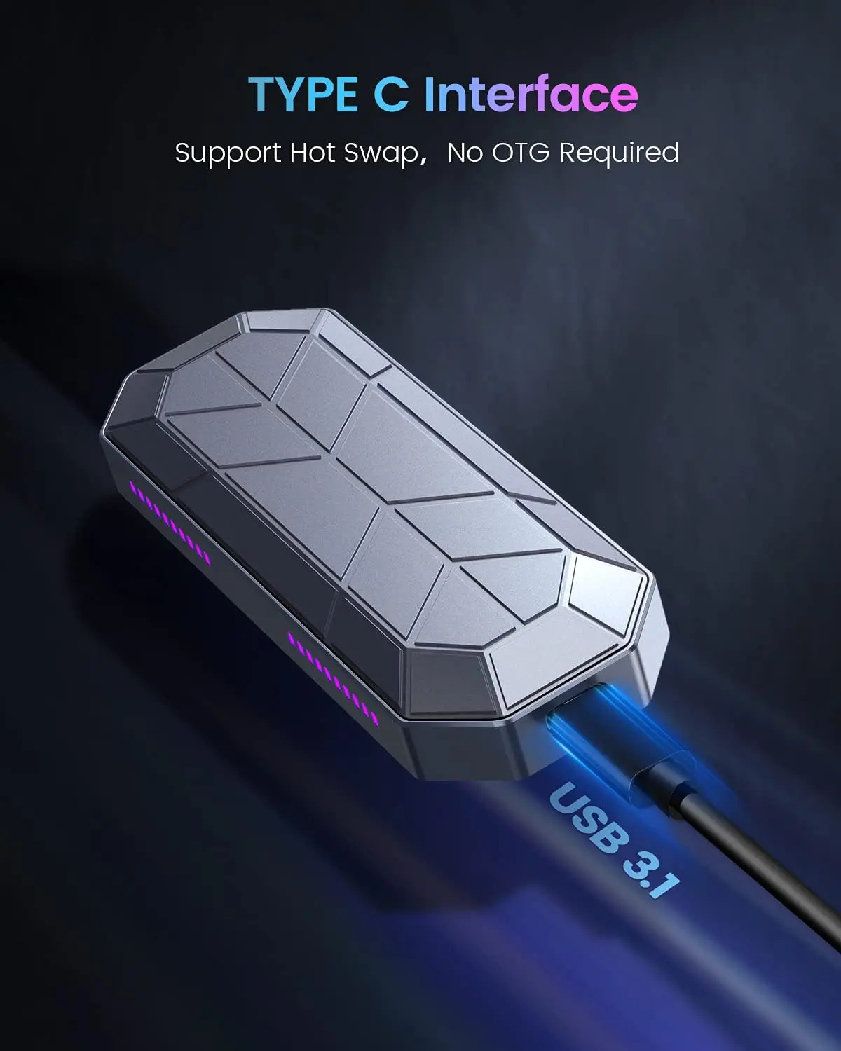 ORICO RGB M2 SSD 인클로저 M.2 NVME 솔리드 스테이트 드라이브 케이스 10Gbps SSD 박스 게임 스타일 컴퓨터 액세서리용 쿨러