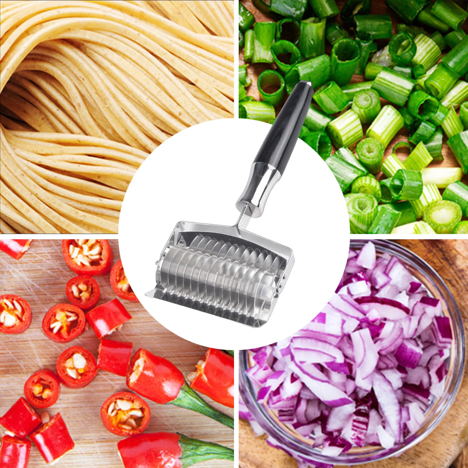 Manual Stainless Steel Noodle Garlic Cut Roller Cutter Dough Cutting Maker Kitchen Tool DIY Multifunctional Kitchenware
