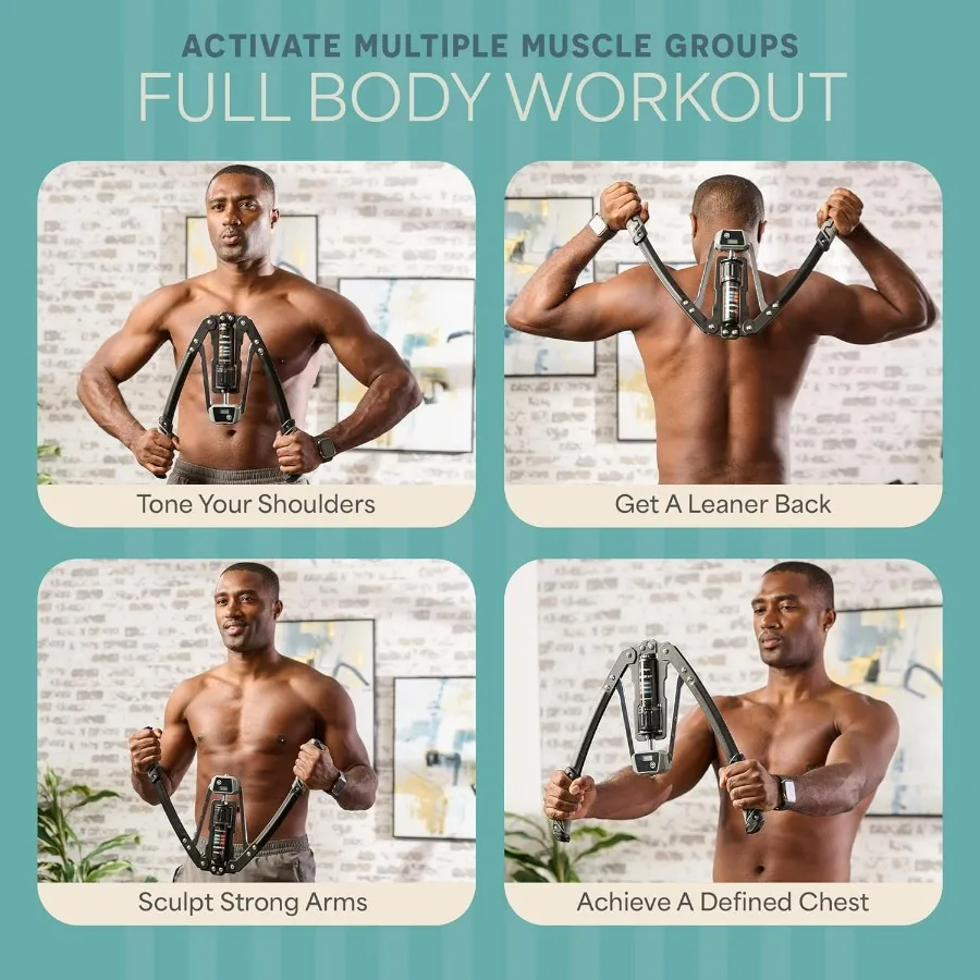 Hydraulic Power Chest Expander and Arm Twister Trainer Exerciser - Adjustable 22-440lb Resistance, Smart Rep Counter - Home Gym