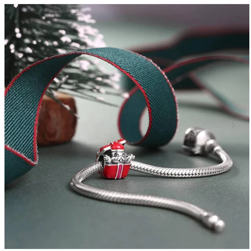New925 Silver Christmas Charm Bead Santa Sleigh Reindeer Dangle Pendant Fit Original Pandora Bracelet Jewelry For Women DIY Gift