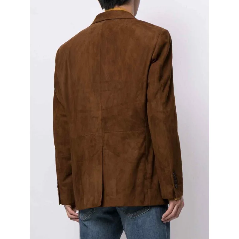 Men's Brown Suede Leather Blazer Coat Genuine Softhide Two Button Classic Jacket Leather Jacket