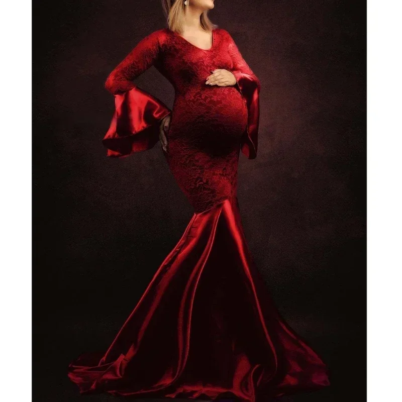 

Elegence Lace Maternity Dresses For Photo Props Sexy Pregnancy Dress For Photography Long Pregnant Women Maxi Gown Clothes