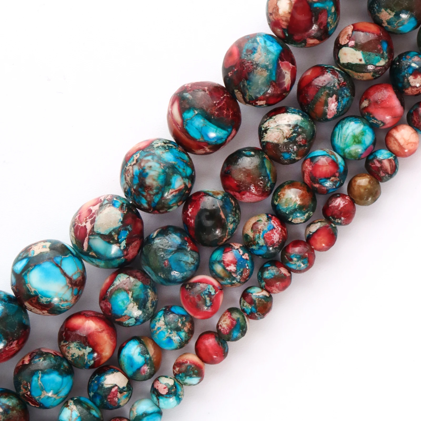 Natural Stone Beads Red Blue Sediment Jaspers Turquoise Beads For Jewelry  Making DIY Bracelets Necklace Accessories 4/6/8/10MM