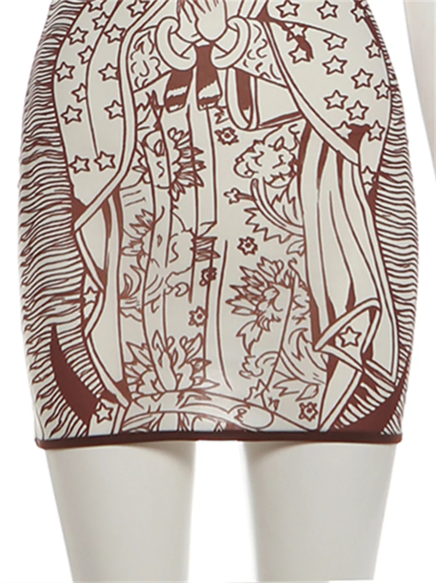 Printed Stretch Bodycon Mini Dress With Art Print And Spaghetti Straps — photo 2