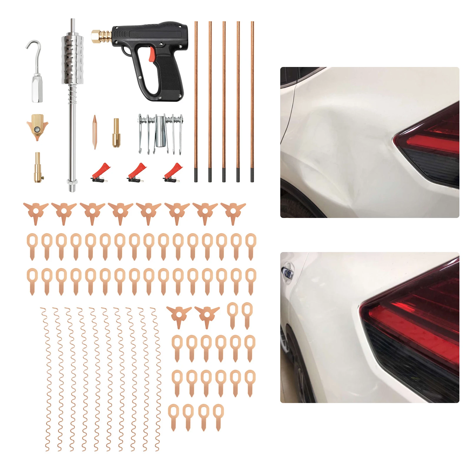 86-teiliges Auto-Karosserie-Dellenreparatur-Set aus Edelstahl, Werkzeugset zur lackschadenfreien Dellenentfernung für Karosserie und Kotflügel bei Hagelschäden – Detail 2