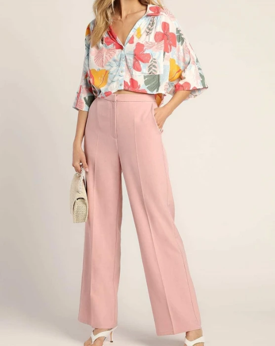 Women's Elegant Style Set 2024 Spring/summer Latest Temperament Casual Set Commuter Printed Shirt High Waist Wide Leg Pants Set