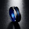 BONLAVIE  8mm Tungsten Carbide Ring Blue & Black Matte Finish Beveled Edge Men's Women Wedding Band Large Size 4 to 17 3