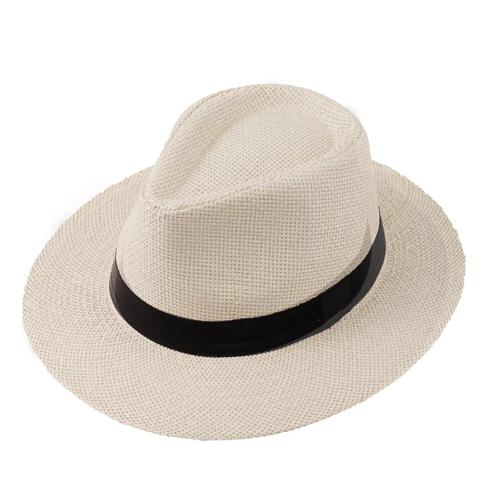 Panaman chapéu de palha para homens e mulheres, chapéu de palha dobrável com fita, estilo cowboy casual, jazz