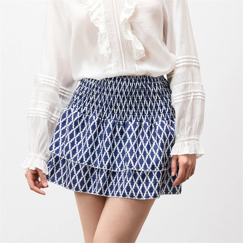 Minifalda de verano para mujer, con estampado floral, elástica, de cintura alta, con volantes escalonados, faldas cortas de corte A, faldas para salir, ropa de calle